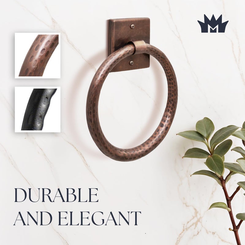 Monarch Abode Bathroom Towel Holder â€“ 7-Inch Round Antique Copper Bathroom Hand Towel Holder for Bathrooms Wall, Metal Hand Hammered Towels Ring Wall Mount, Traditional Surface-Mounted Ring Hanger - Image 2